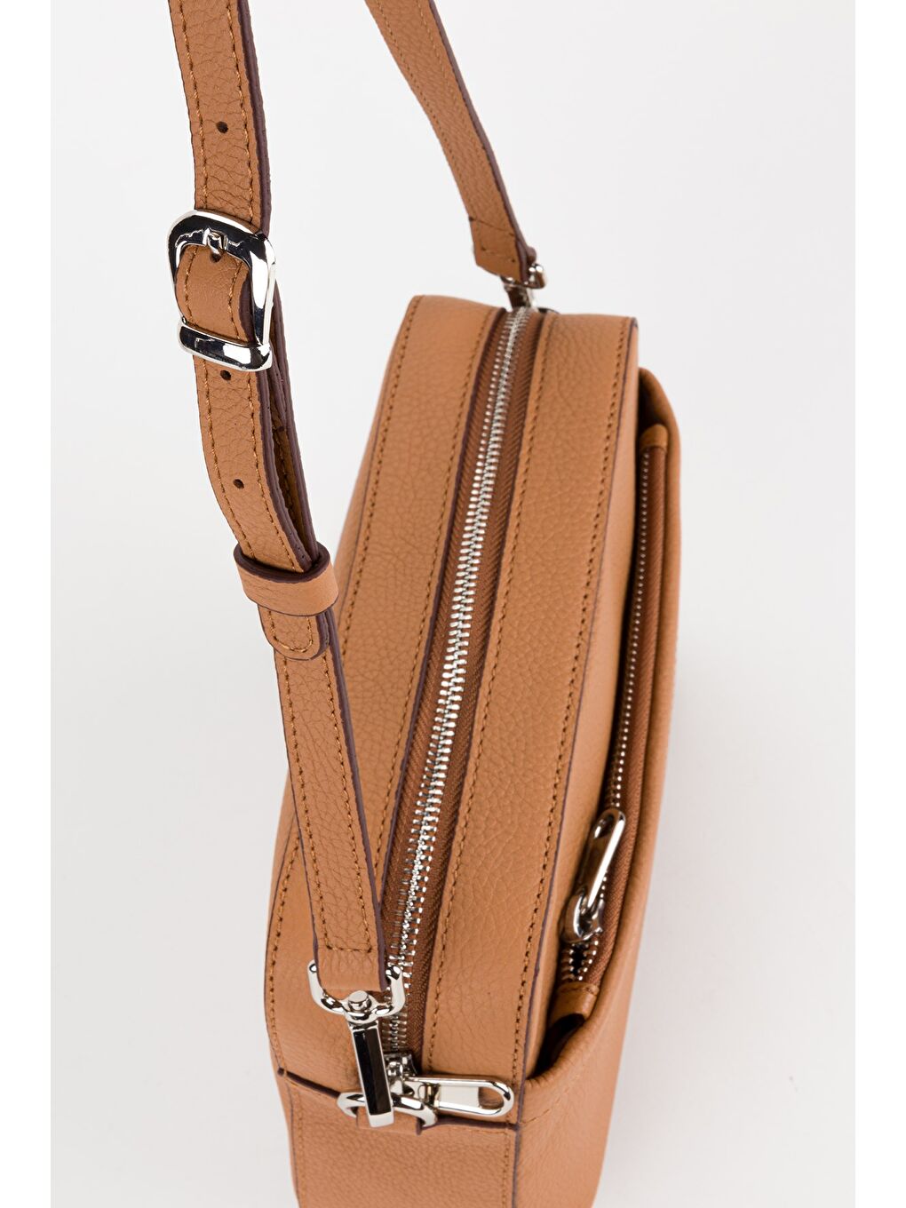 Kahverengi %100 Hakiki Deri Kadın Kolon Askılı Çapraz Omuz Çantası-3