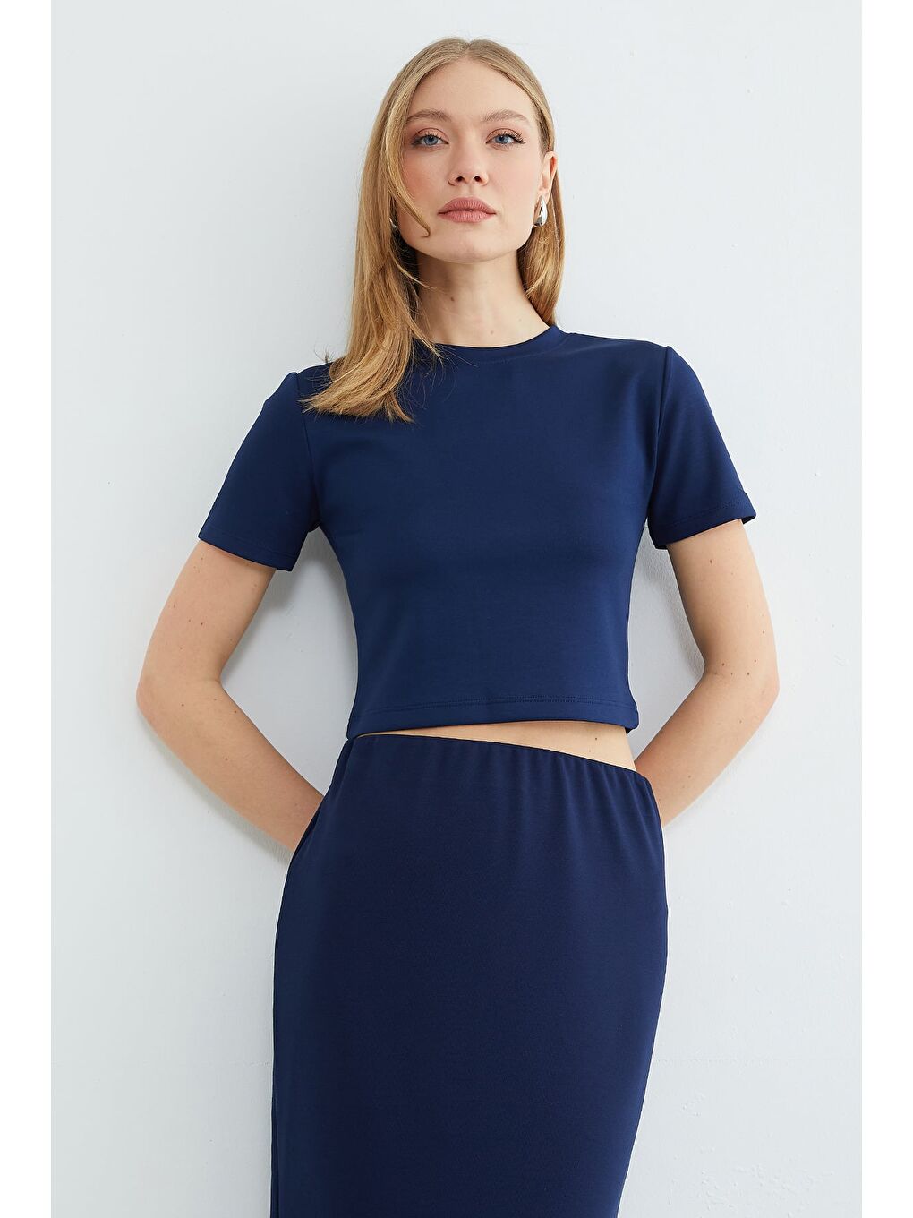 Lacivert Basic Yırtmaçlı Modal Etekli  2 Li Takım-1