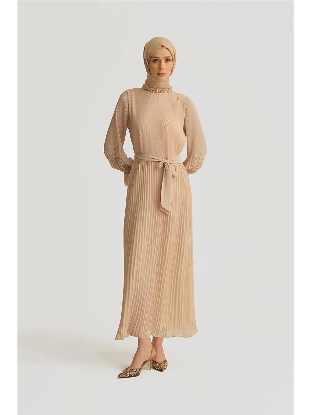 Piliseli Elbise 25Yd4235 Bej-1