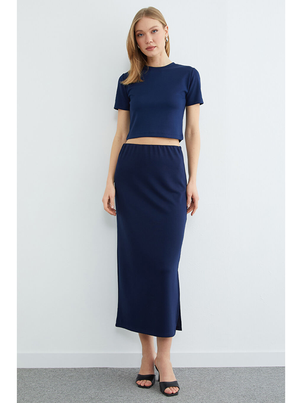 Lacivert Basic Yırtmaçlı Modal Etekli  2 Li Takım-2