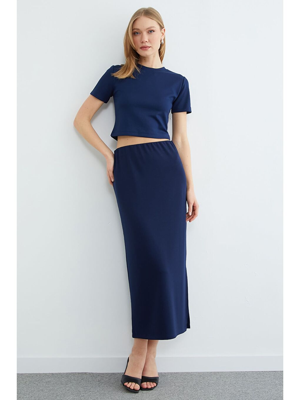 Lacivert Basic Yırtmaçlı Modal Etekli  2 Li Takım-3
