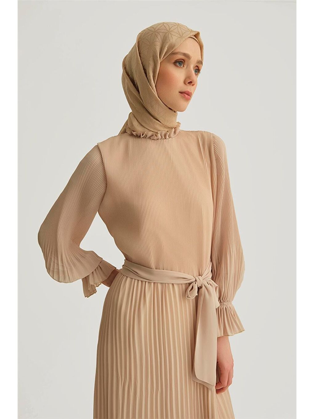 Piliseli Elbise 25Yd4235 Bej-2