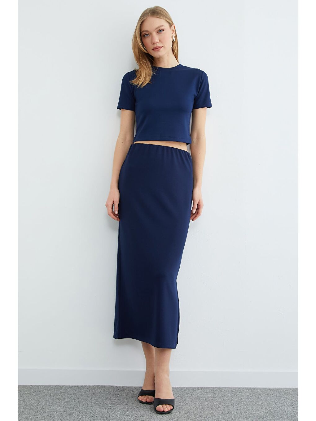 Lacivert Basic Yırtmaçlı Modal Etekli  2 Li Takım-4