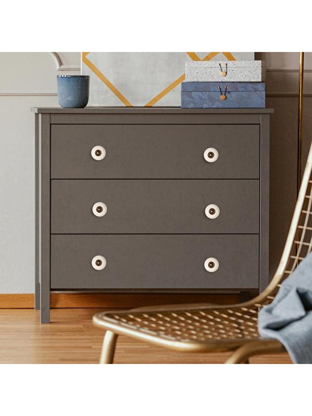 Gri Rustik Düğme Kulp - Krem / Antik-3