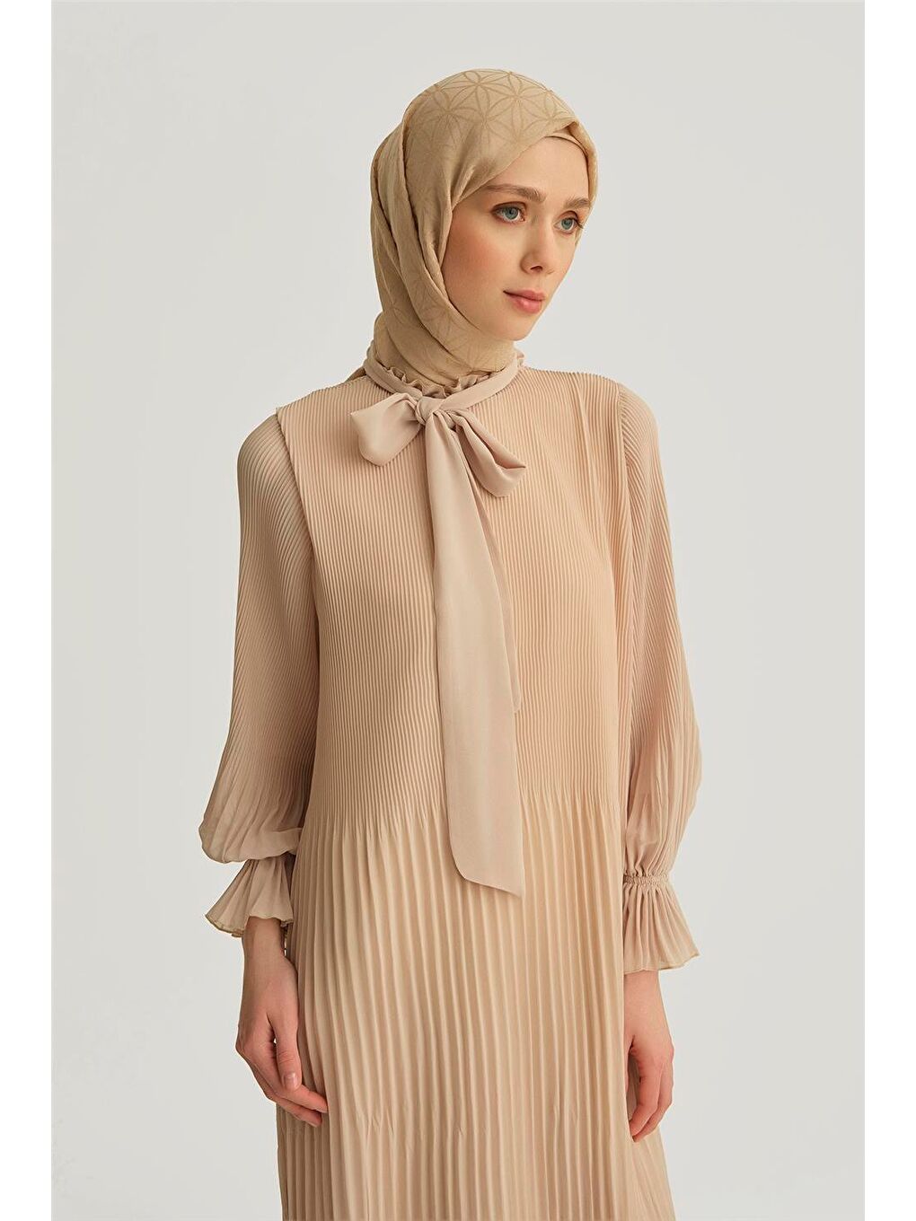 Piliseli Elbise 25Yd4235 Bej-3