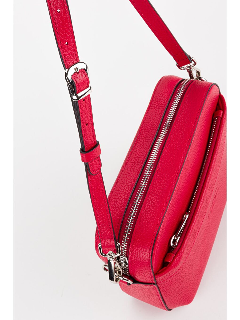 Kırmızı %100 Hakiki Deri Kadın Kolon Askılı Çapraz Omuz Çantası-3