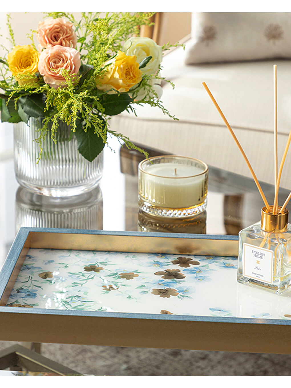 Floret Cam Dekoratif Tepsi Mavi