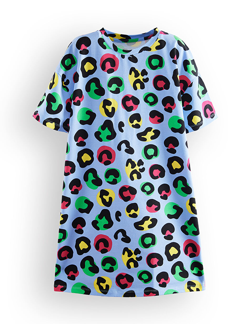 Denokids Mavi Leopar Kız Çocuk Oversize Elbise - 2