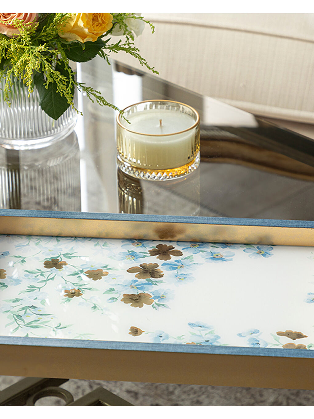 Floret Cam Dekoratif Tepsi Mavi-1