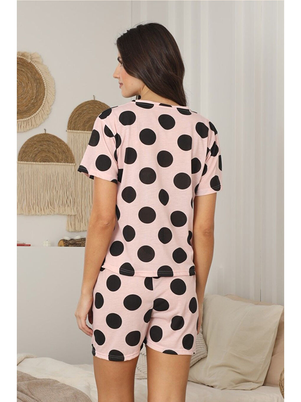 Pembe Desenli Şortlu Penye Pijama Takımı-2