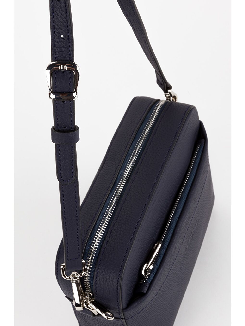 Lacivert %100 Hakiki Deri Kadın Kolon Askılı Çapraz Omuz Çantası-3