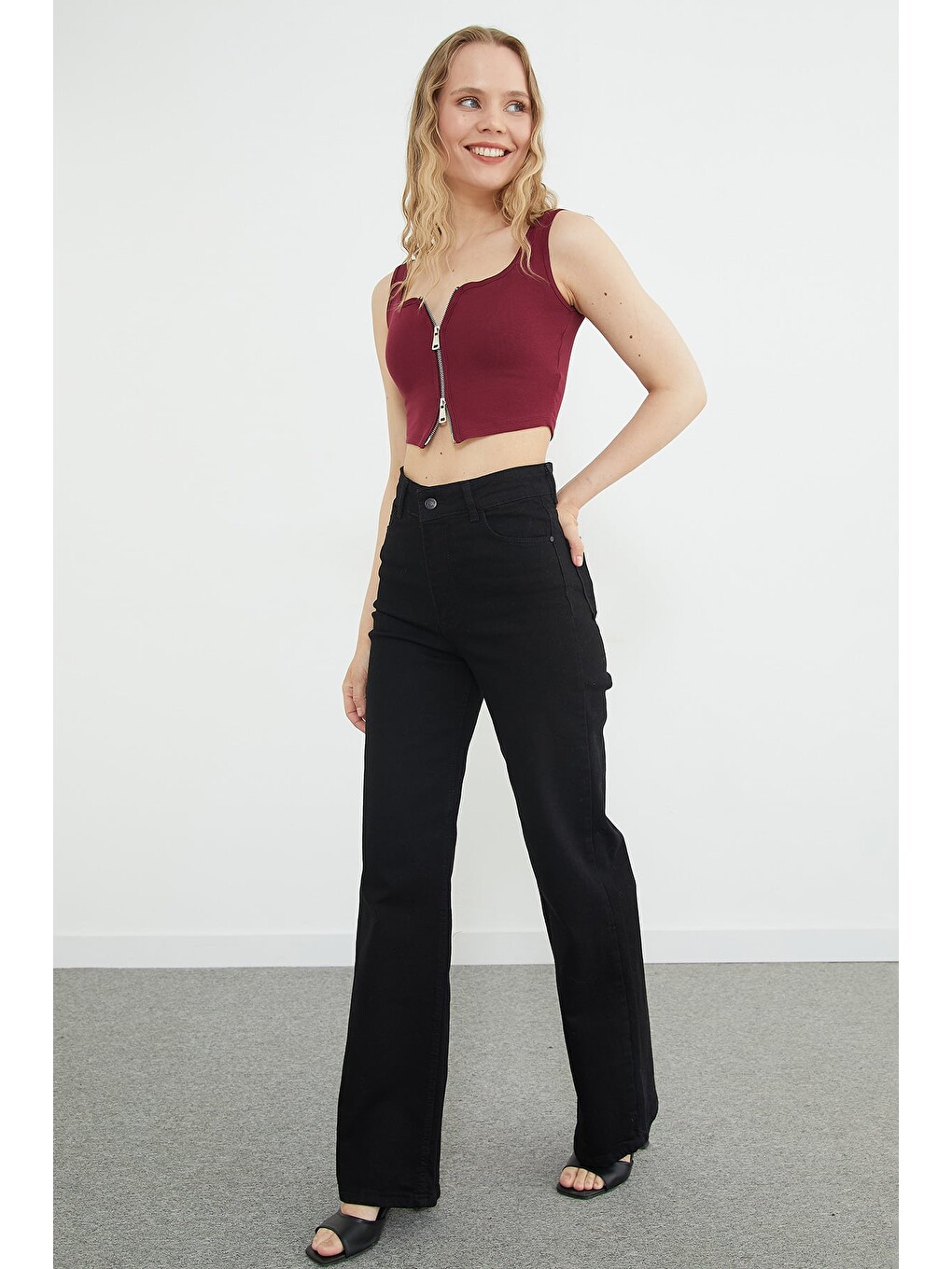 Bordo Basic Çift Fermuarlı Kaplı Bluz-2