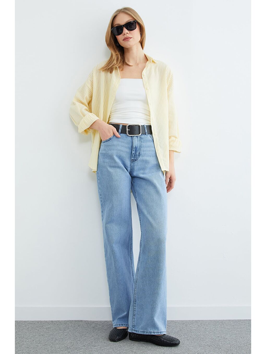 Sarı Çizgili Arkası Uzun Oversize Gömlek-1