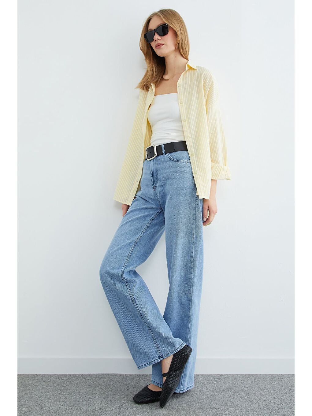 Sarı Çizgili Arkası Uzun Oversize Gömlek-3