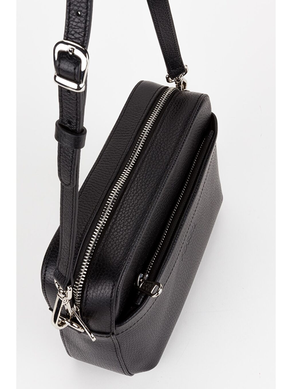 Siyah %100 Hakiki Deri Kadın Kolon Askılı Çapraz Omuz Çantası-4