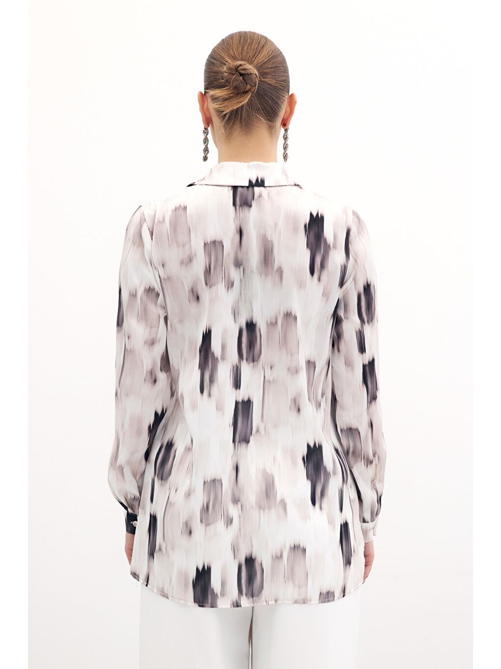 Desenli Düz Gömlek - Bej-4