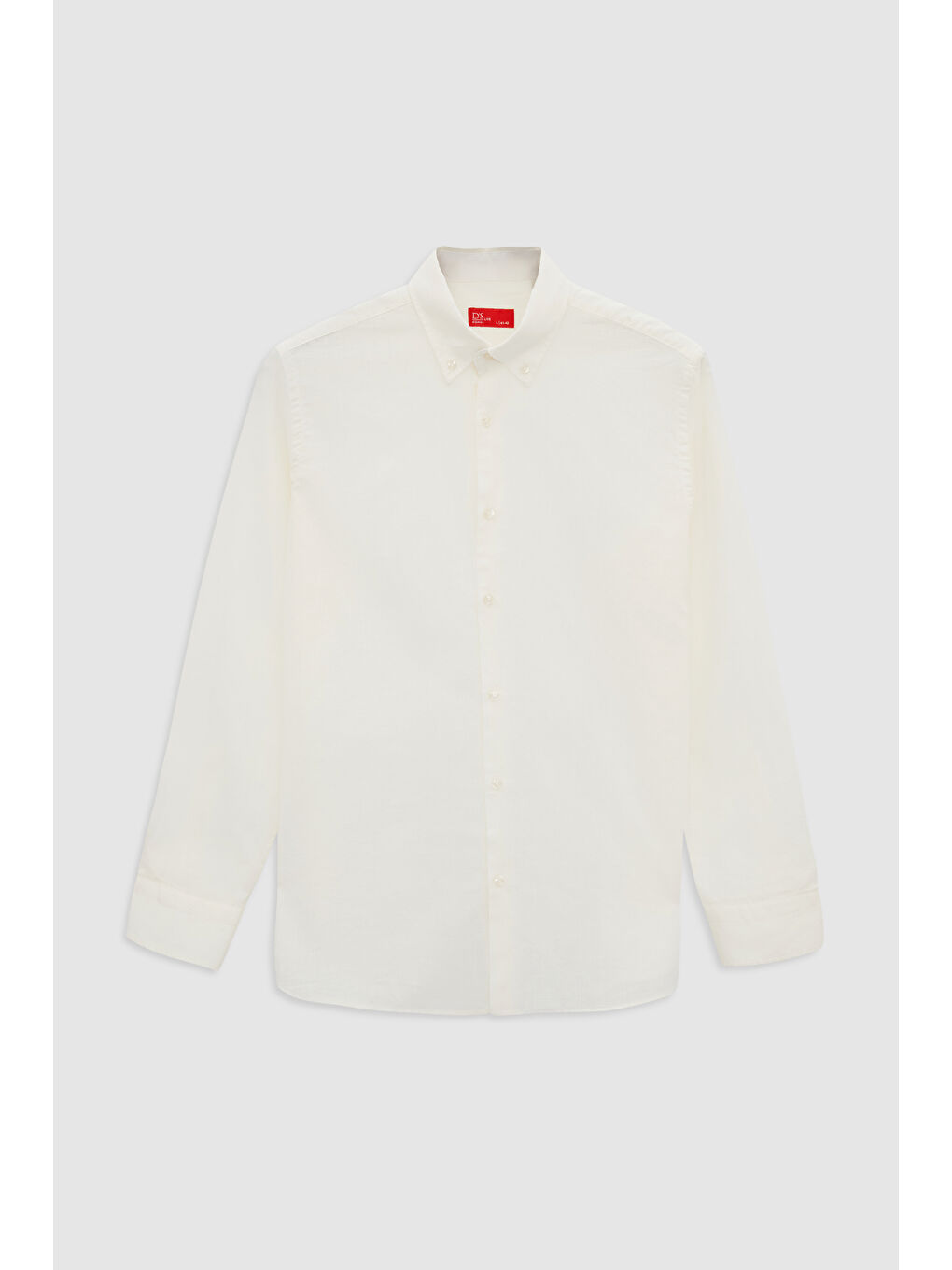 Comfort Ekru Düğmeli Yaka Rahat Kesim Keten Görünümlü %100 Pamuk Gömlek-4