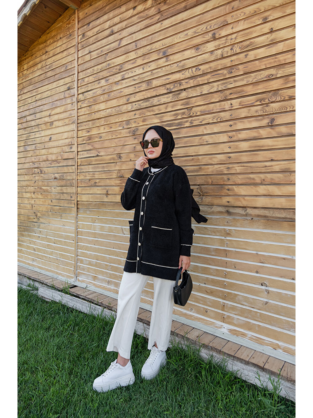 Kadın Bisiklet Yaka Triko Ceket Siyah-2