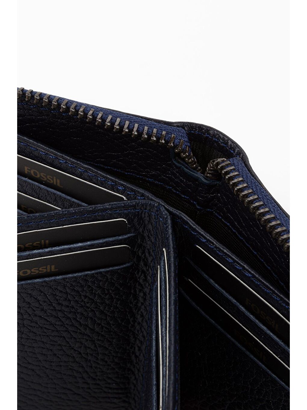 Lacivert Kutulu Hakiki Deri  Fermuarlı El Portföyü Kartlık Cüzdan-3