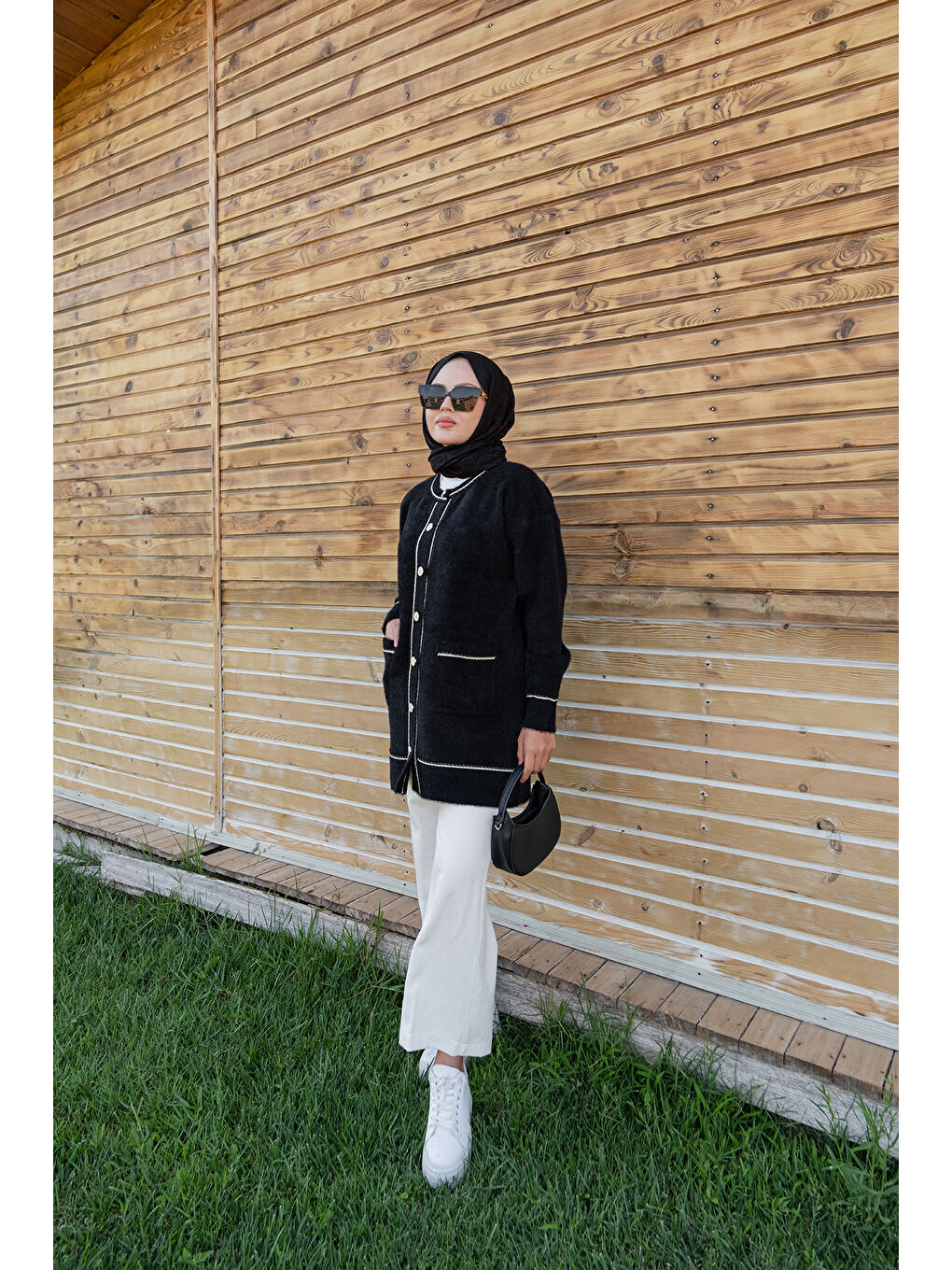 Kadın Bisiklet Yaka Triko Ceket Siyah-3