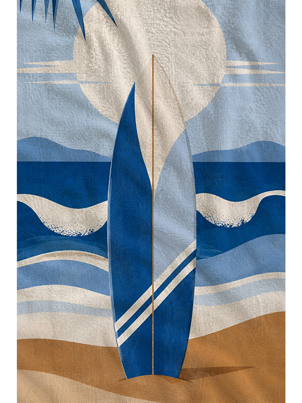 Retro Mavi Bej Sörf Tahtası Desenli 70x150 Plaj Havlusu - Dijital Baskılı Solmaz Banyo Havlusu-2