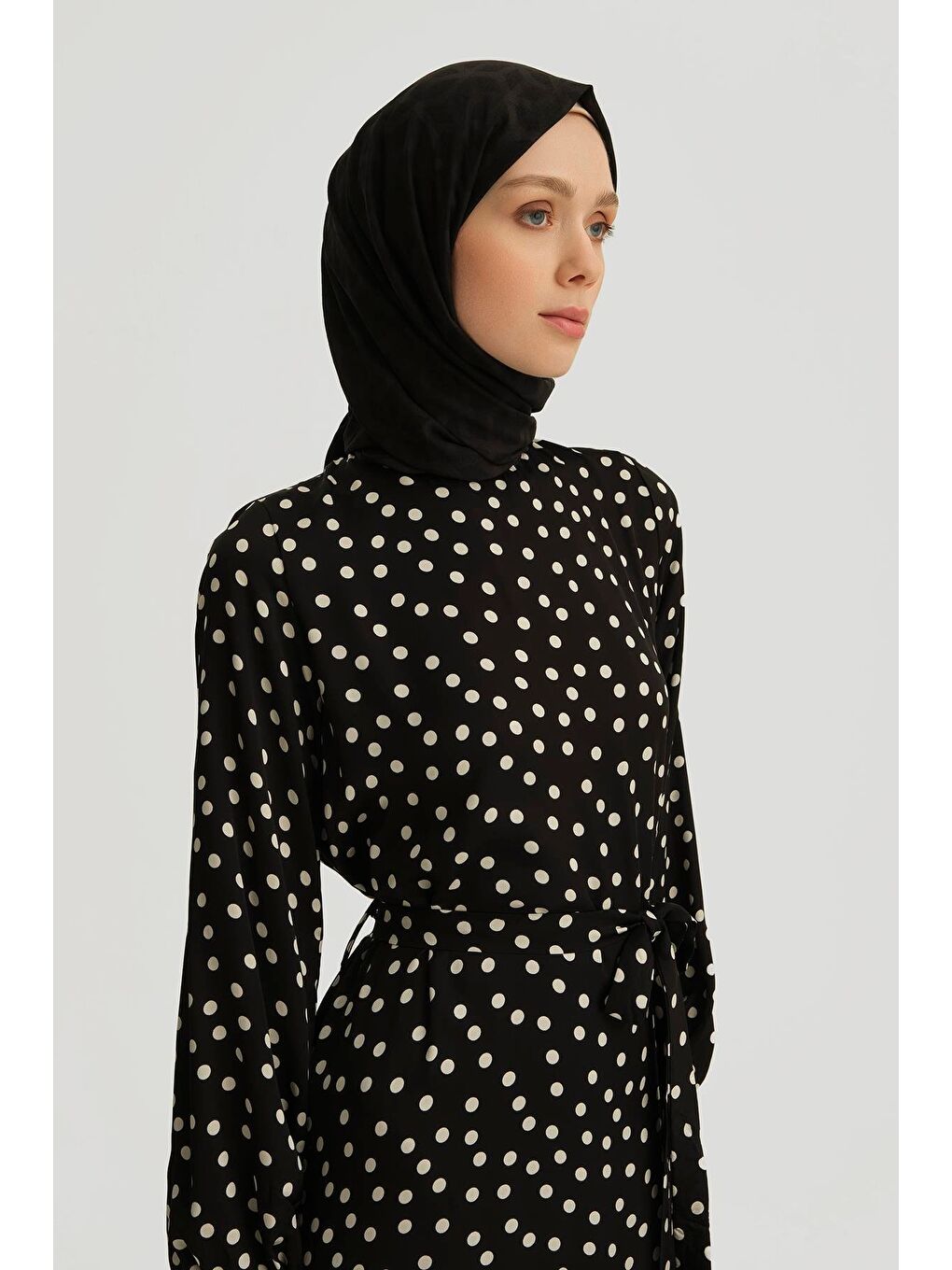 Desenli Elbise 25Yt909 Puantiyeli Siyah-2