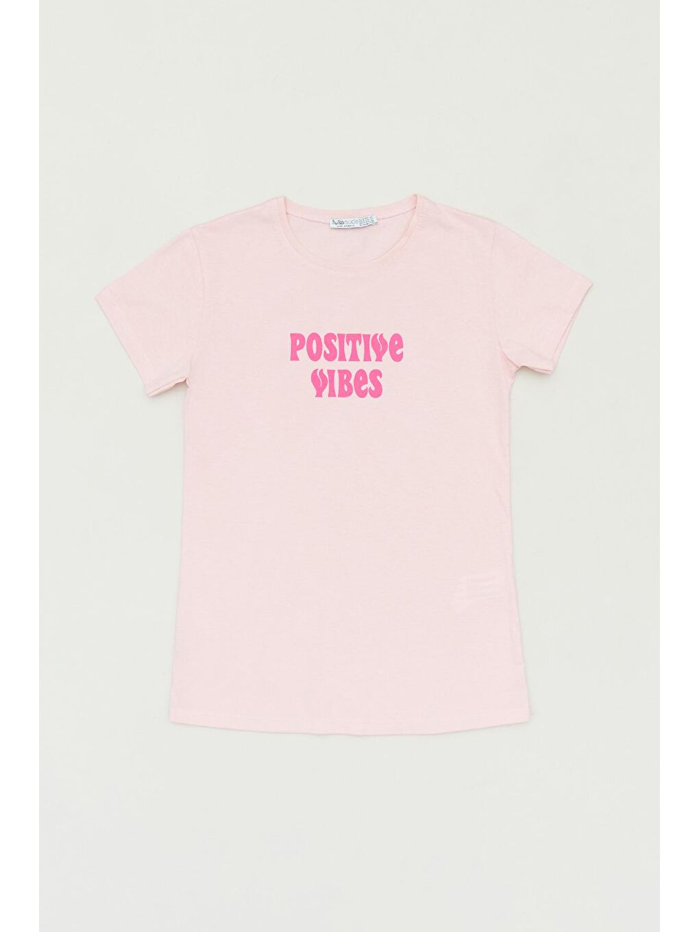 Pembe Önü Ve Arkası Baskılı Bisiklet Yaka Kız Çocuk Tişört