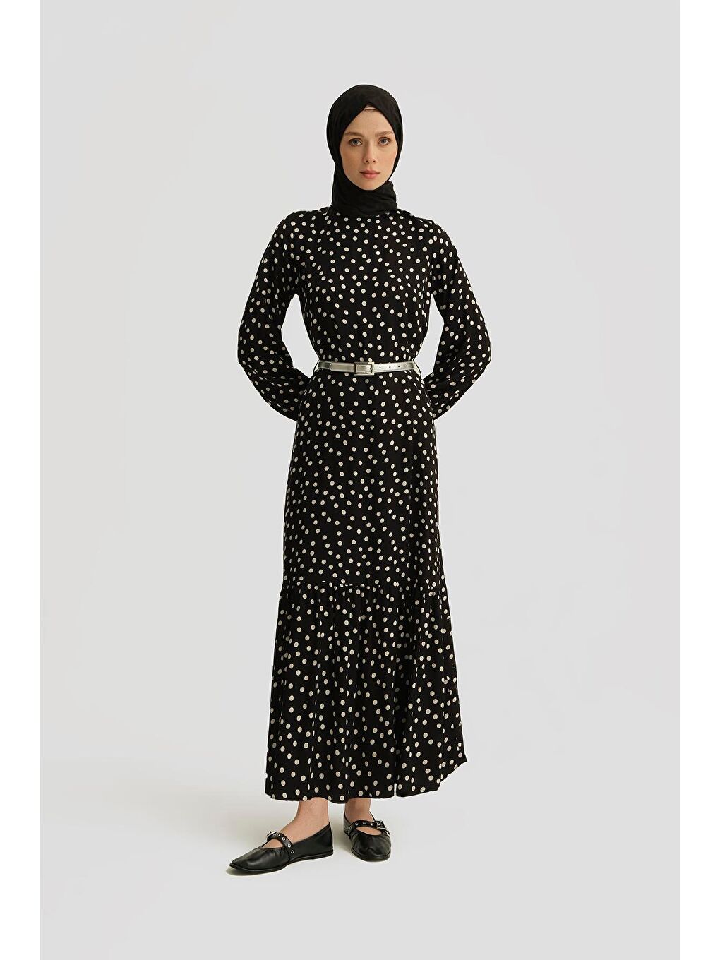 Desenli Elbise 25Yt909 Puantiyeli Siyah-3