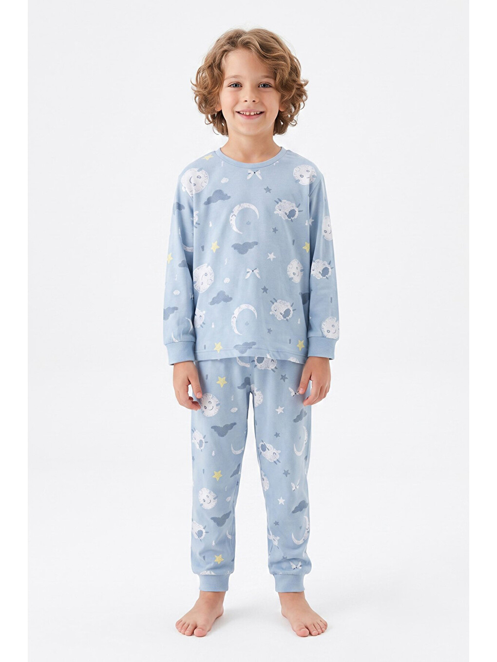 Mavi Erkek Çocuk %100 Pamuk Pijama Takımı 3-13 Yaş 12734ıs-2