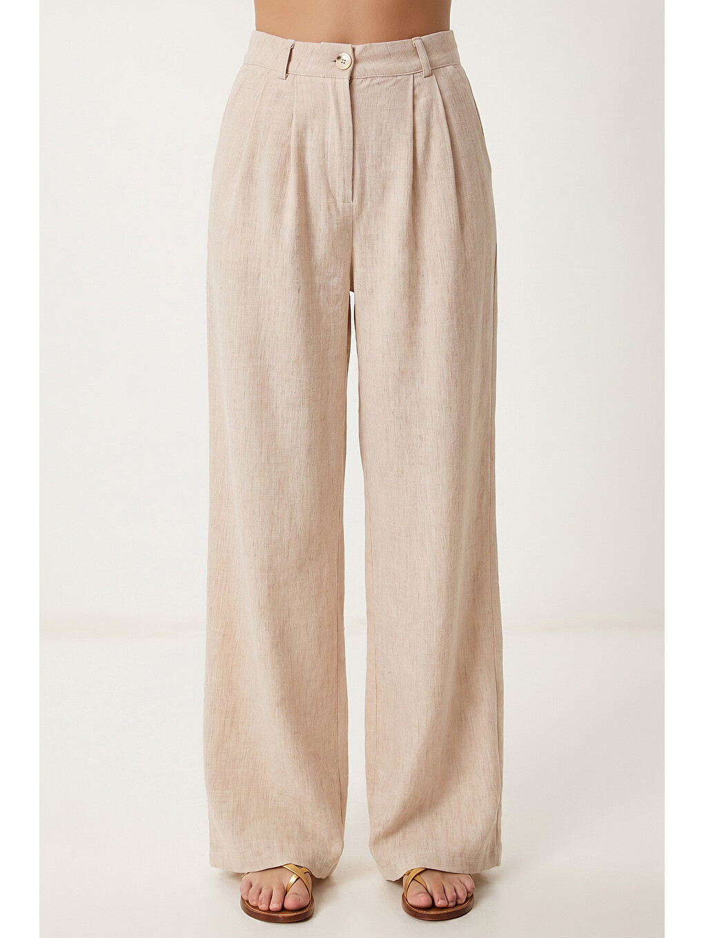 Bej Keten Bluz Pantolon Takım BEJ LAZ0009-4