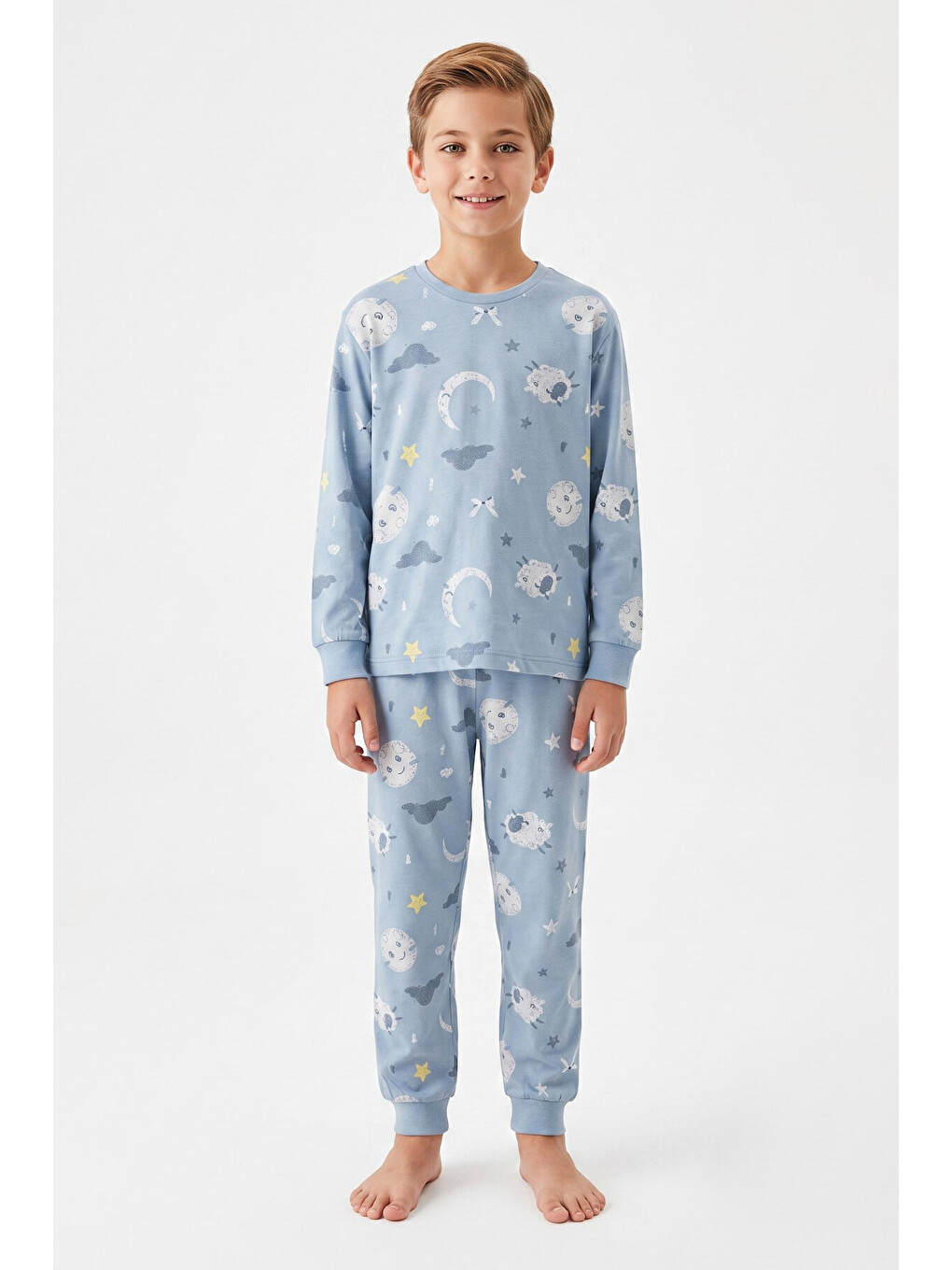 Mavi Erkek Çocuk %100 Pamuk Pijama Takımı 3-13 Yaş 12734ıs-3