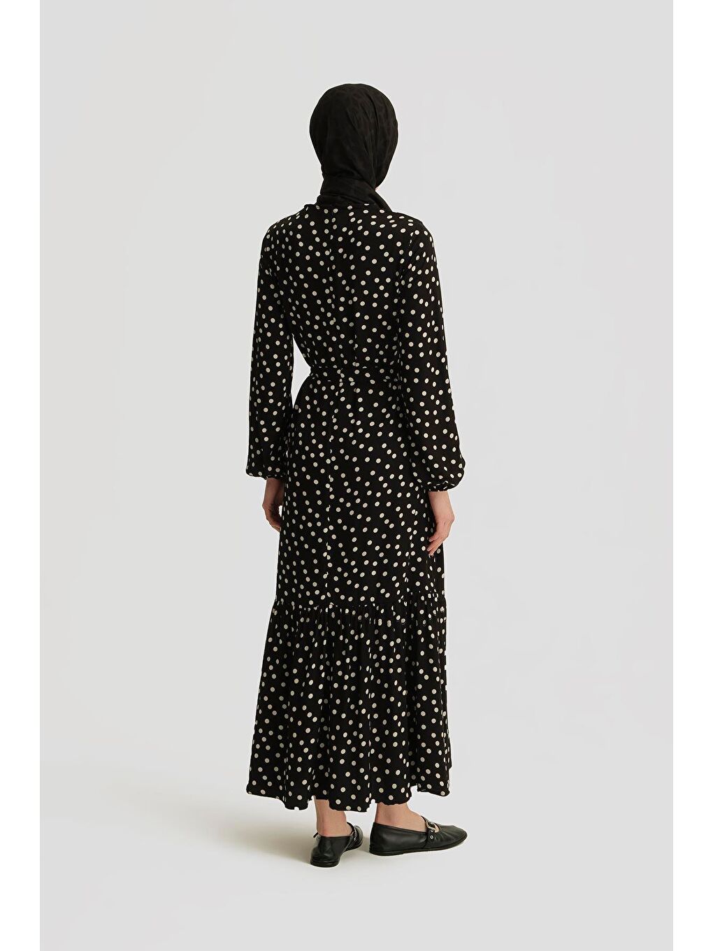 Desenli Elbise 25Yt909 Puantiyeli Siyah-4