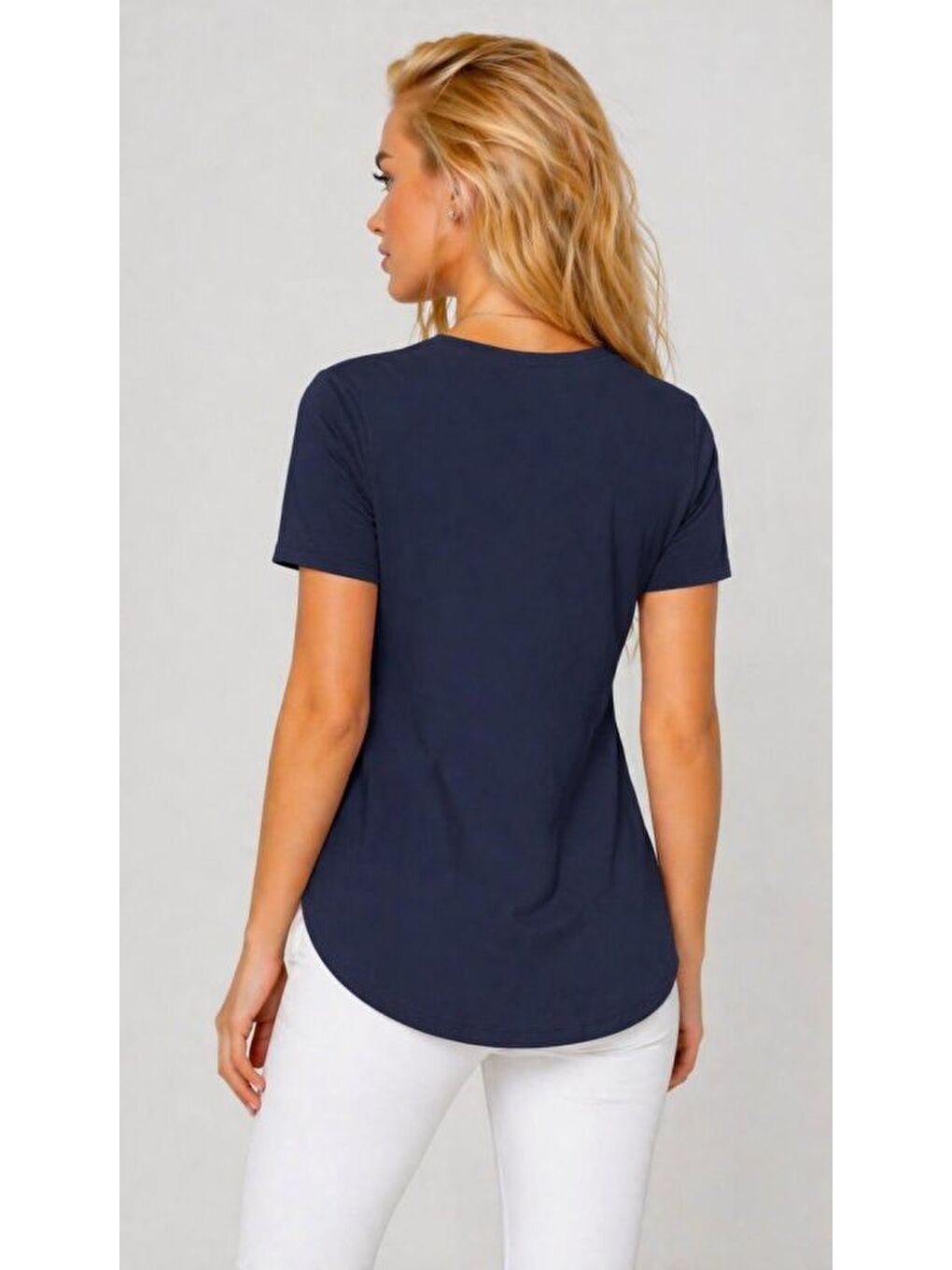 Lacivert Kadın Yırtmaç Detaylı Viskon Kumaş Bluz-1