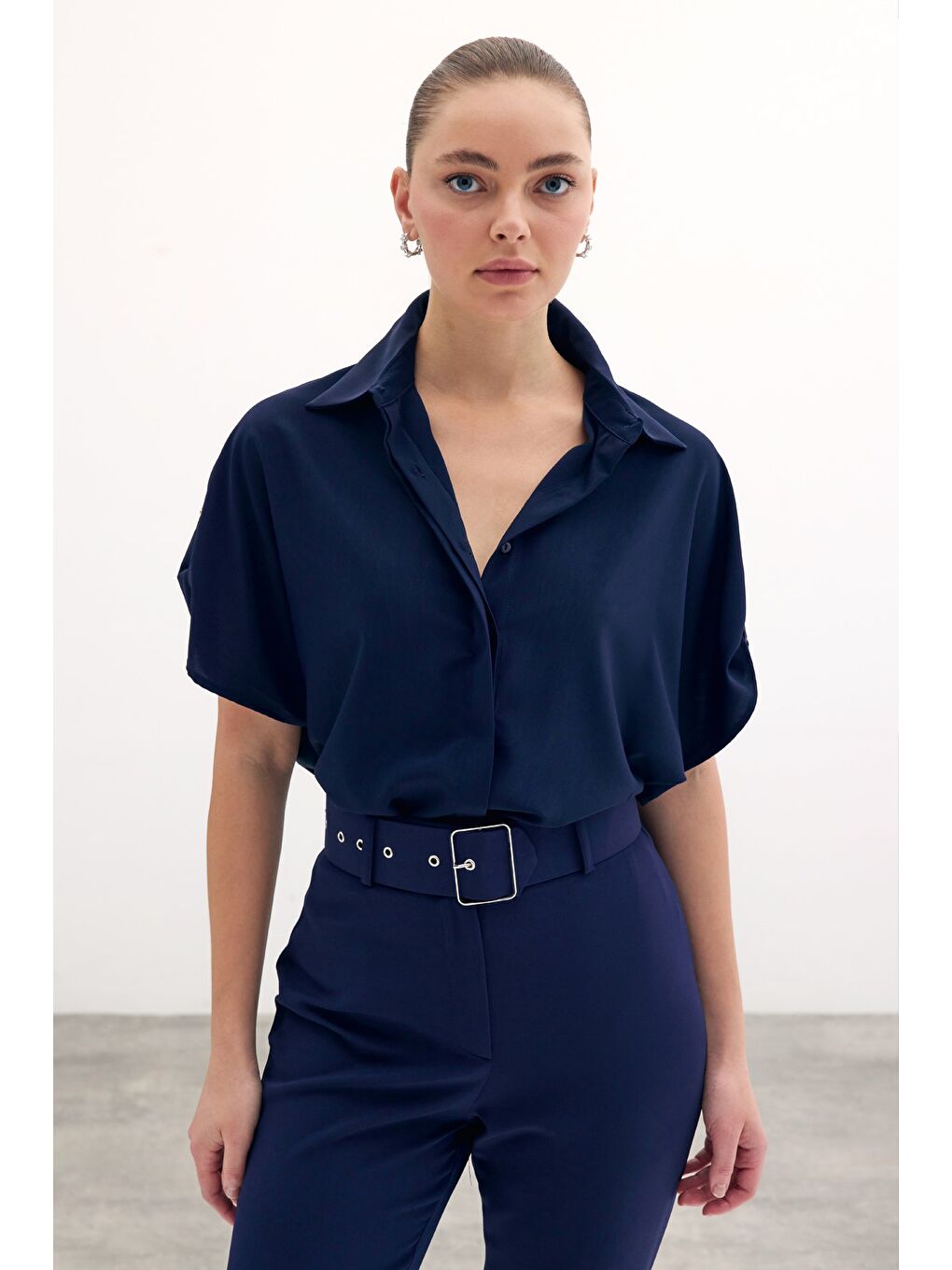 Kol Detaylı Salaş Gömlek - Lacivert