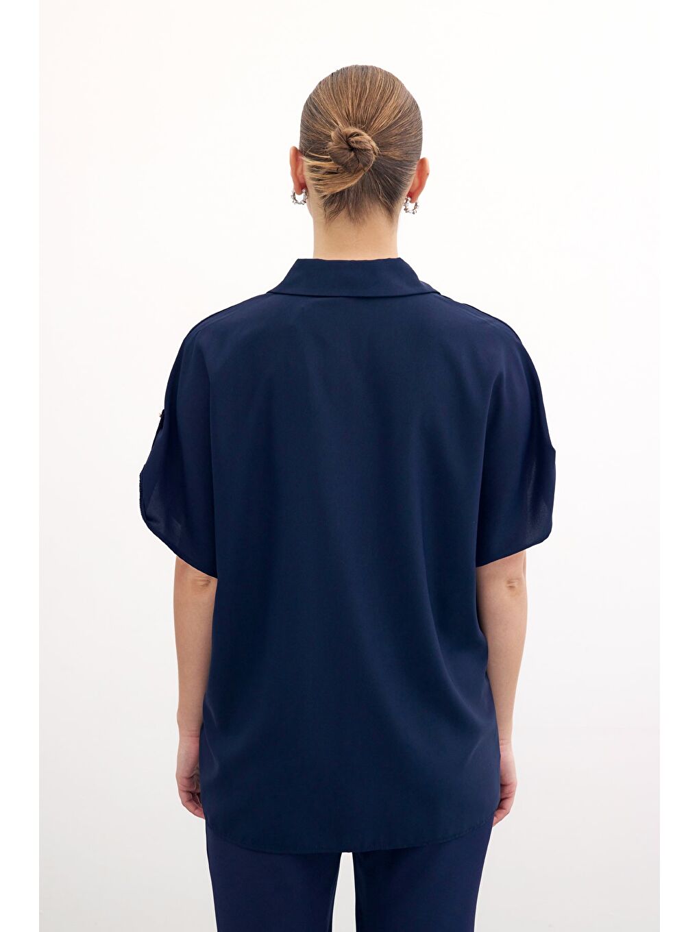 Kol Detaylı Salaş Gömlek - Lacivert-4