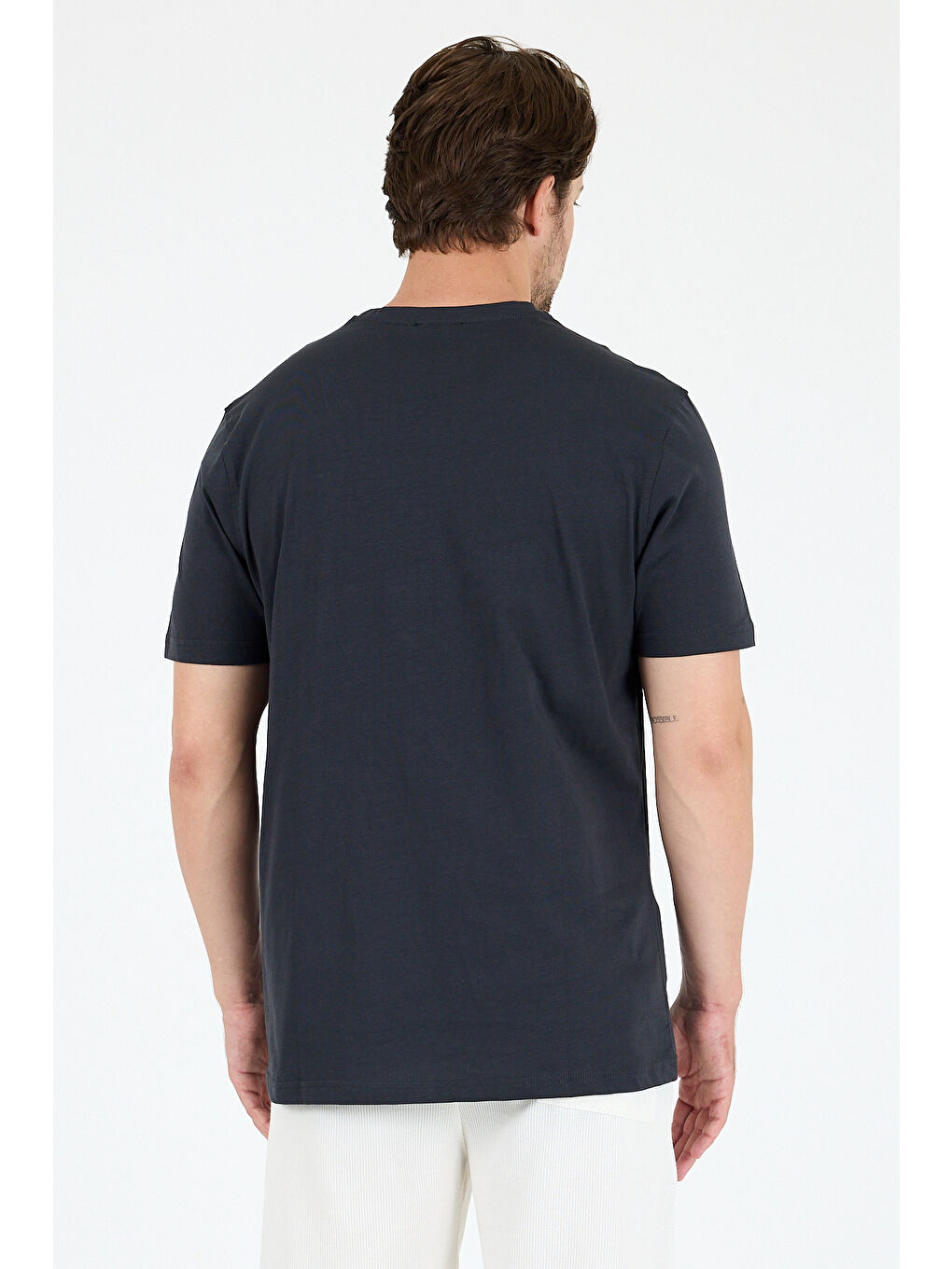 Antrasit Erkek %100 Pamuk Bisiklet Yaka Kısa Kollu Baskılı Tişört Rahat ve Günlük Tişört 0106-4