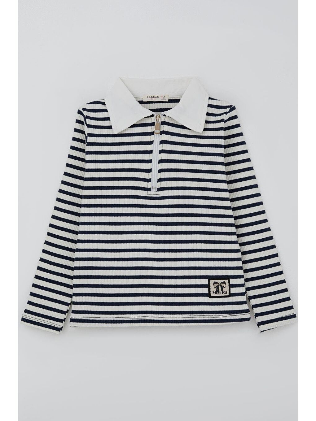 Kız Çocuk Uzun Kollu Tişört Polo Yaka Arma Detaylı Fermuarlı Beyaz (8-10 Yaş)