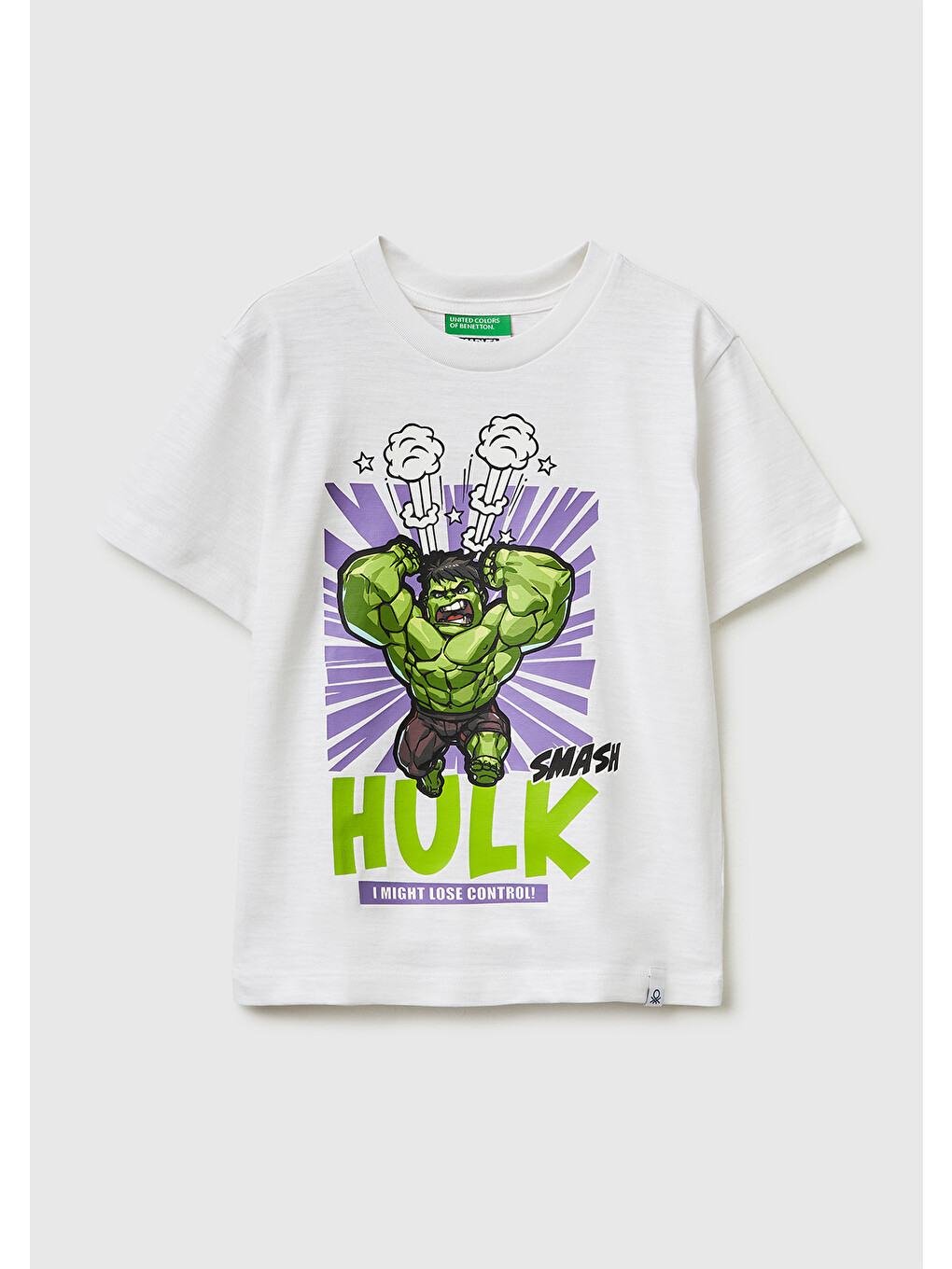Erkek Çocuk Beyaz Hulk Baskılı Bisiklet Yaka T-Shirt