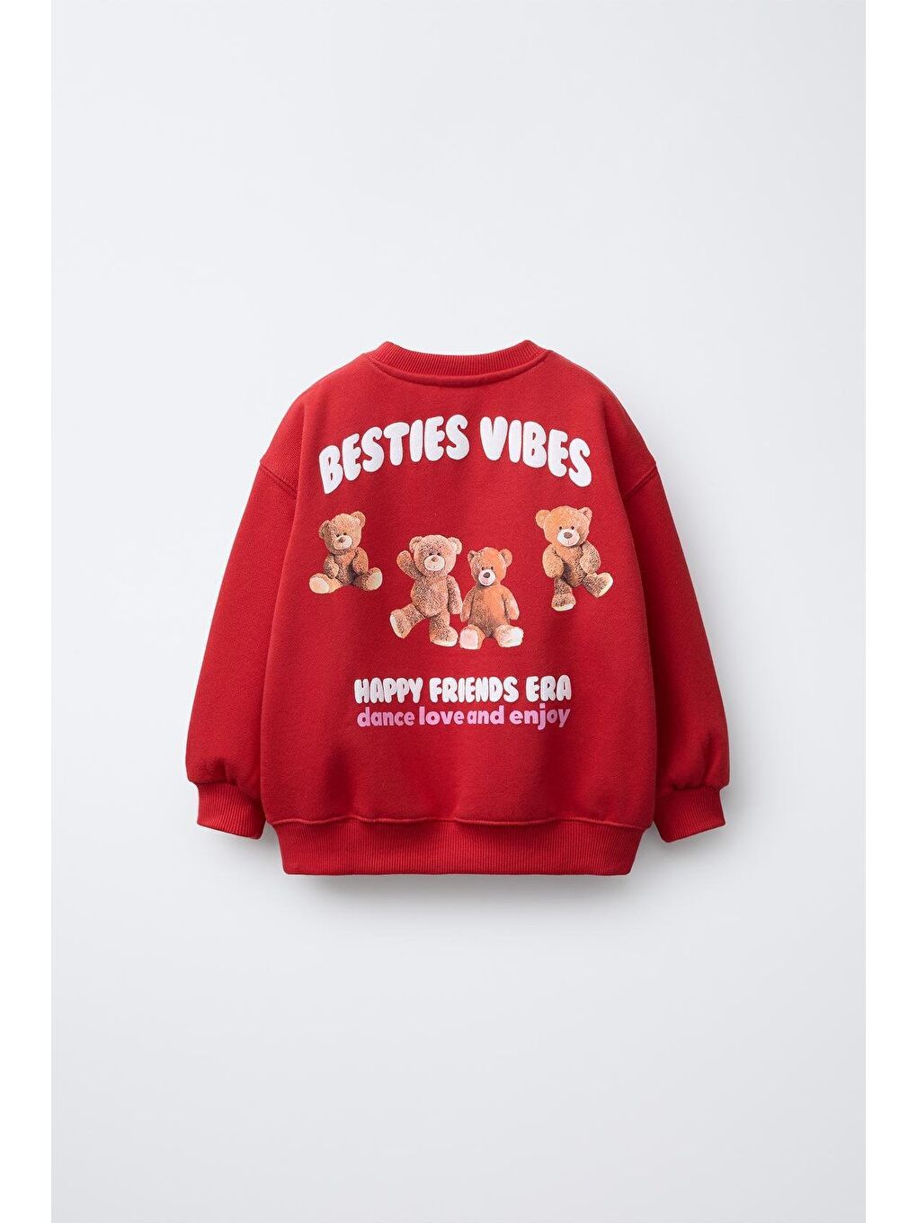 Karışık Kız Çocuk Pamuklu Kırmızı Ayı Baskılı Sweatshirt Ve Nakışlı Jean Pantolon Takım – Rahat Günlük Stil-4