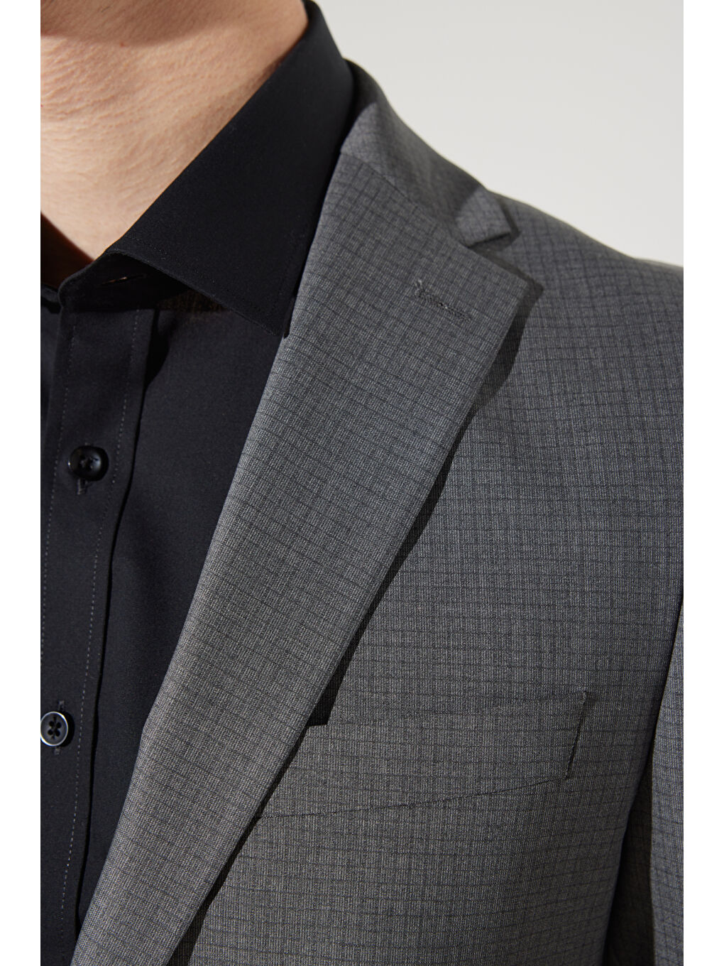 Erkek Gri Ekstra Slim Fit Dar Kesim Mono Yaka Kareli Yünlü Takım Elbise-3