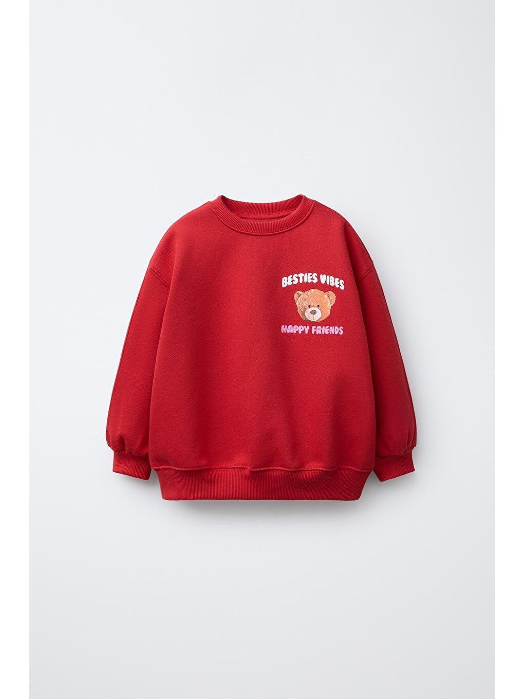 Karışık Kız Çocuk Pamuklu Kırmızı Ayı Baskılı Sweatshirt Ve Nakışlı Jean Pantolon Takım – Rahat Günlük Stil-5