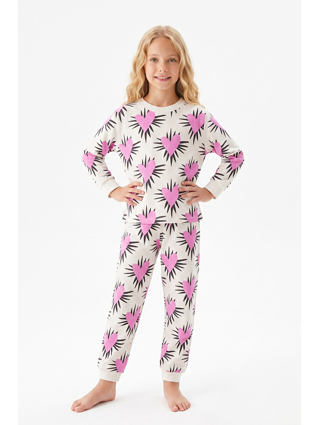 Beyaz Kız Çocuk %100 Pamuk Ve Baskılı Pijama Takımı 3-13 Yaş 12738ıs