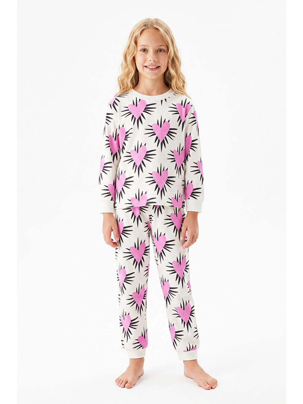 Beyaz Kız Çocuk %100 Pamuk Ve Baskılı Pijama Takımı 3-13 Yaş 12738ıs-2