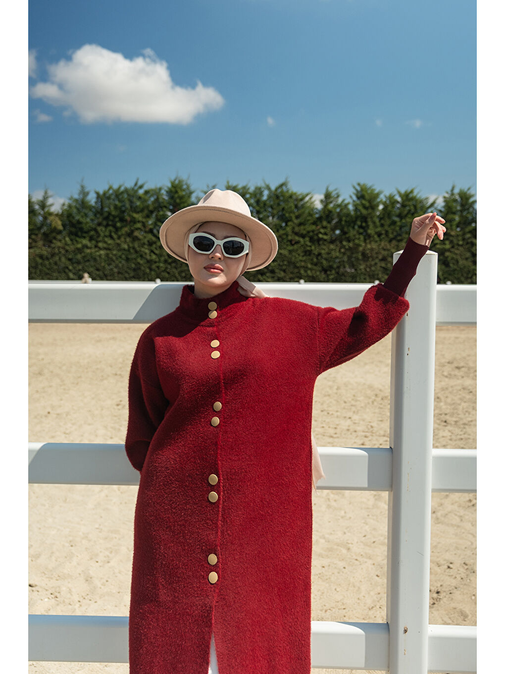 Kadın Düğmeli Triko Ceket Bordo-3