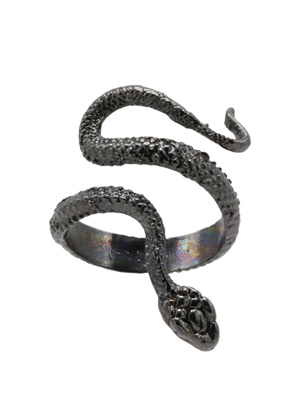 Kadın Antrasit Lak Kaplama Ayarlanabilir Dolama Formlu Ince Yılan Yüzük-1