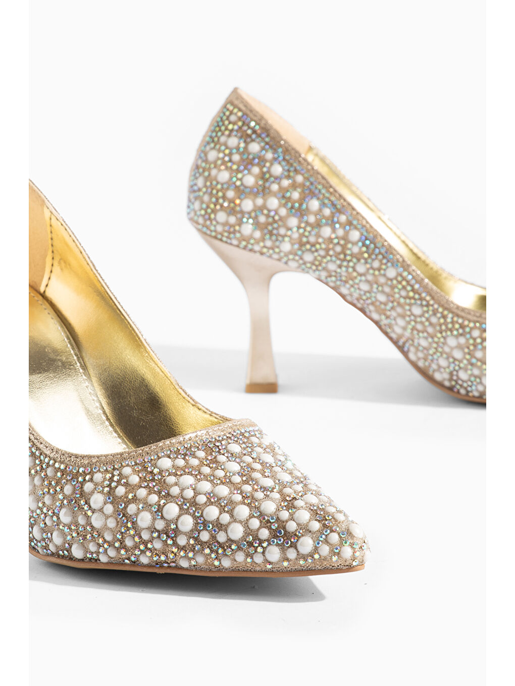 Sarı Dorve Günlük Ortopedik Klasik Topuklu Taşlı Kadın Ayakkabı-2