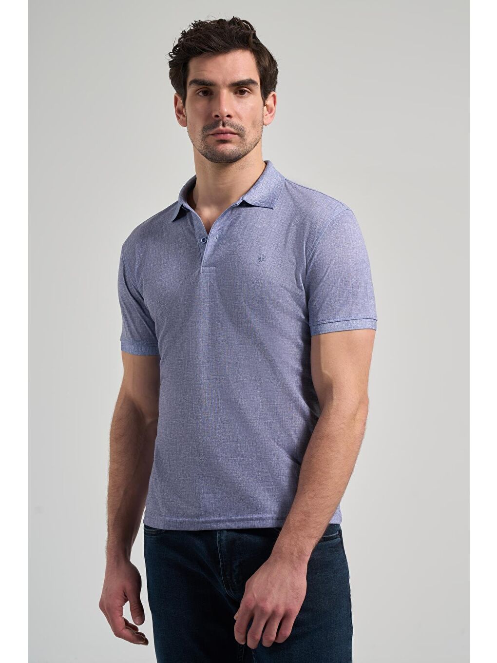Lacivert Kısa Kol Baskılı Pike Polo Yaka Cepsiz Esnek Casual Slim Fit Tişört 1011250151