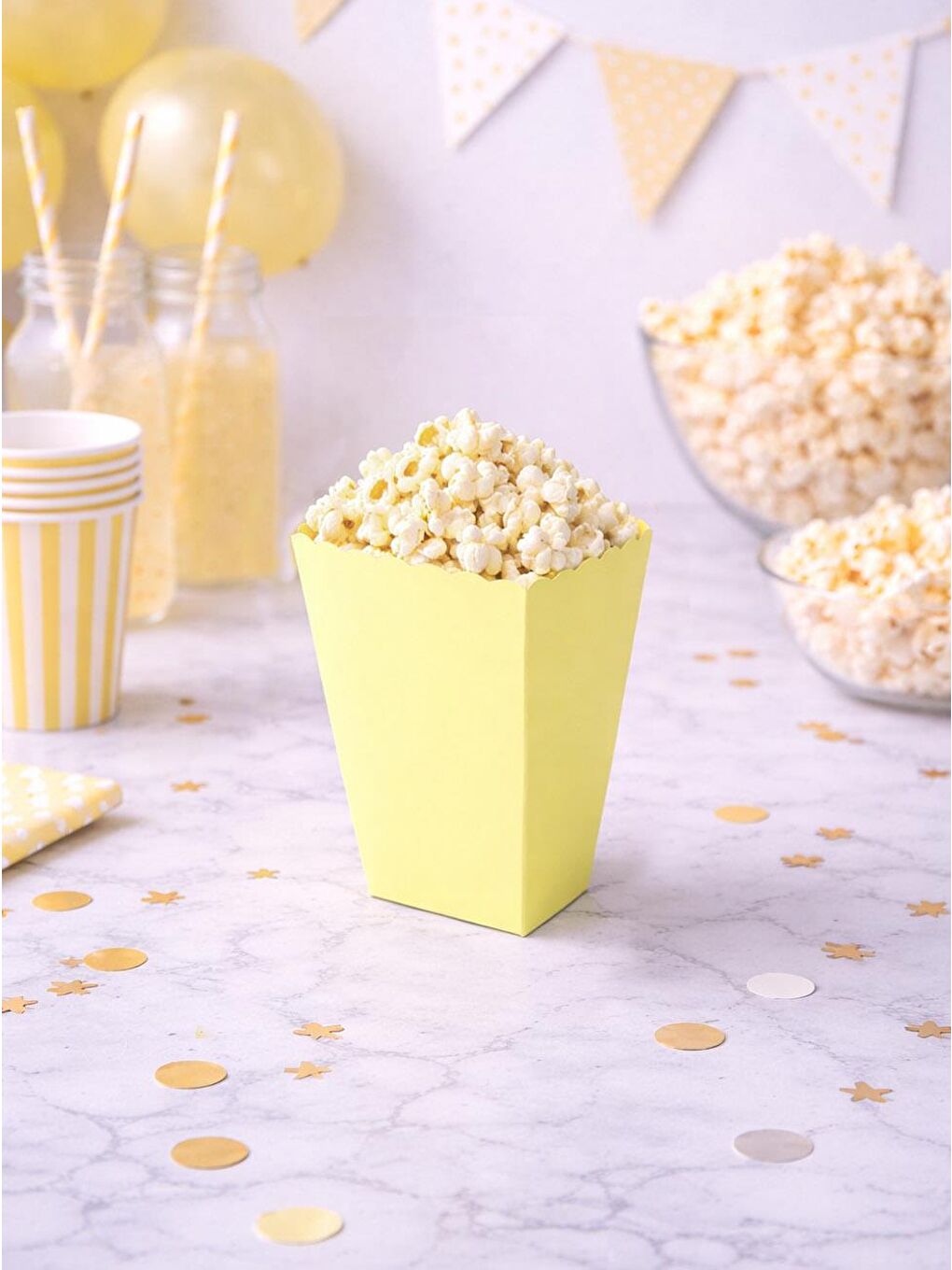 Makaron Sarı Patlamış Mısır Kutusu Popcorn Kutusu 8'li