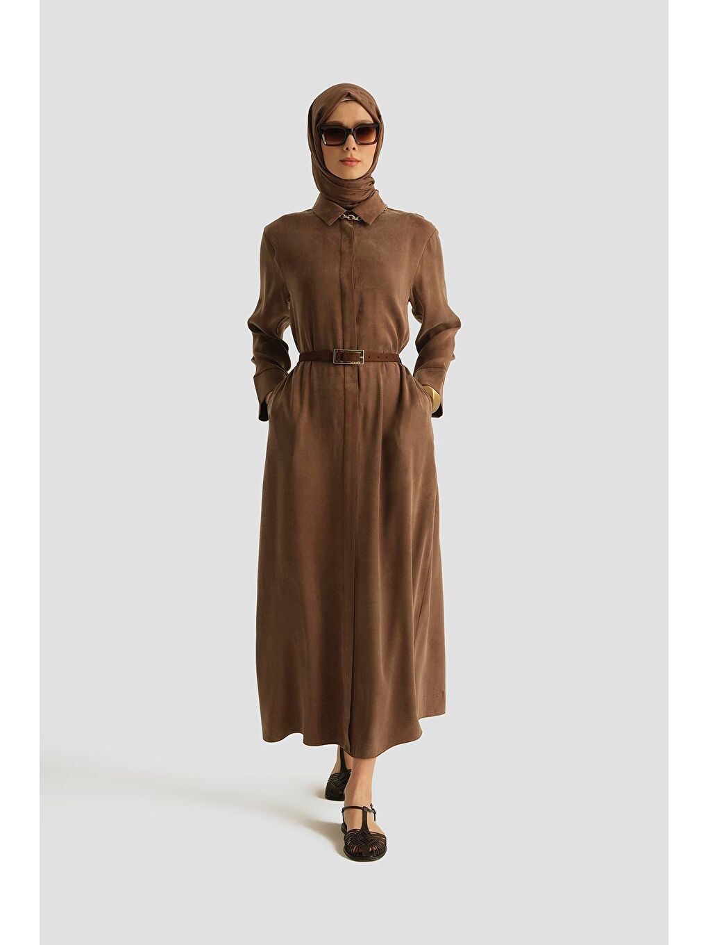 Kahverengi Lyocell Elbise 25Y9028 Açık Kahve