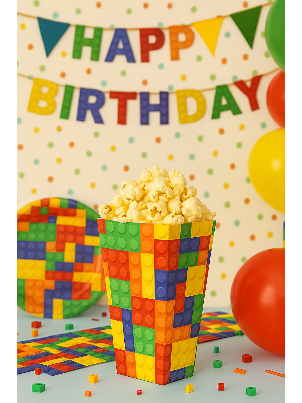 Kırmızı Lego Temalı Karton Mısır Kutusu Popcorn Kutusu